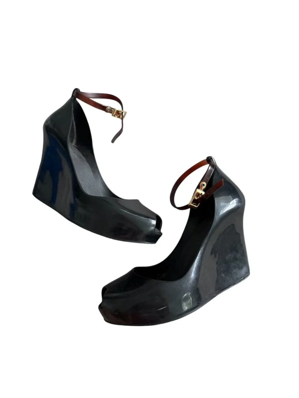 MELISSA Women's Black Ankle Strap Wedges Size US 7